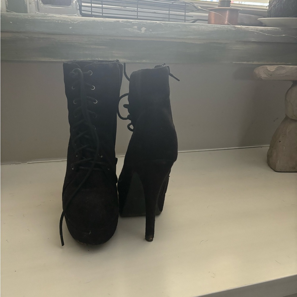 Black suede stiletto heal booties